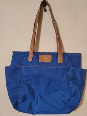 Kenneth Cole Royal Blue Tote Bag with Tan Handles NY Skyline